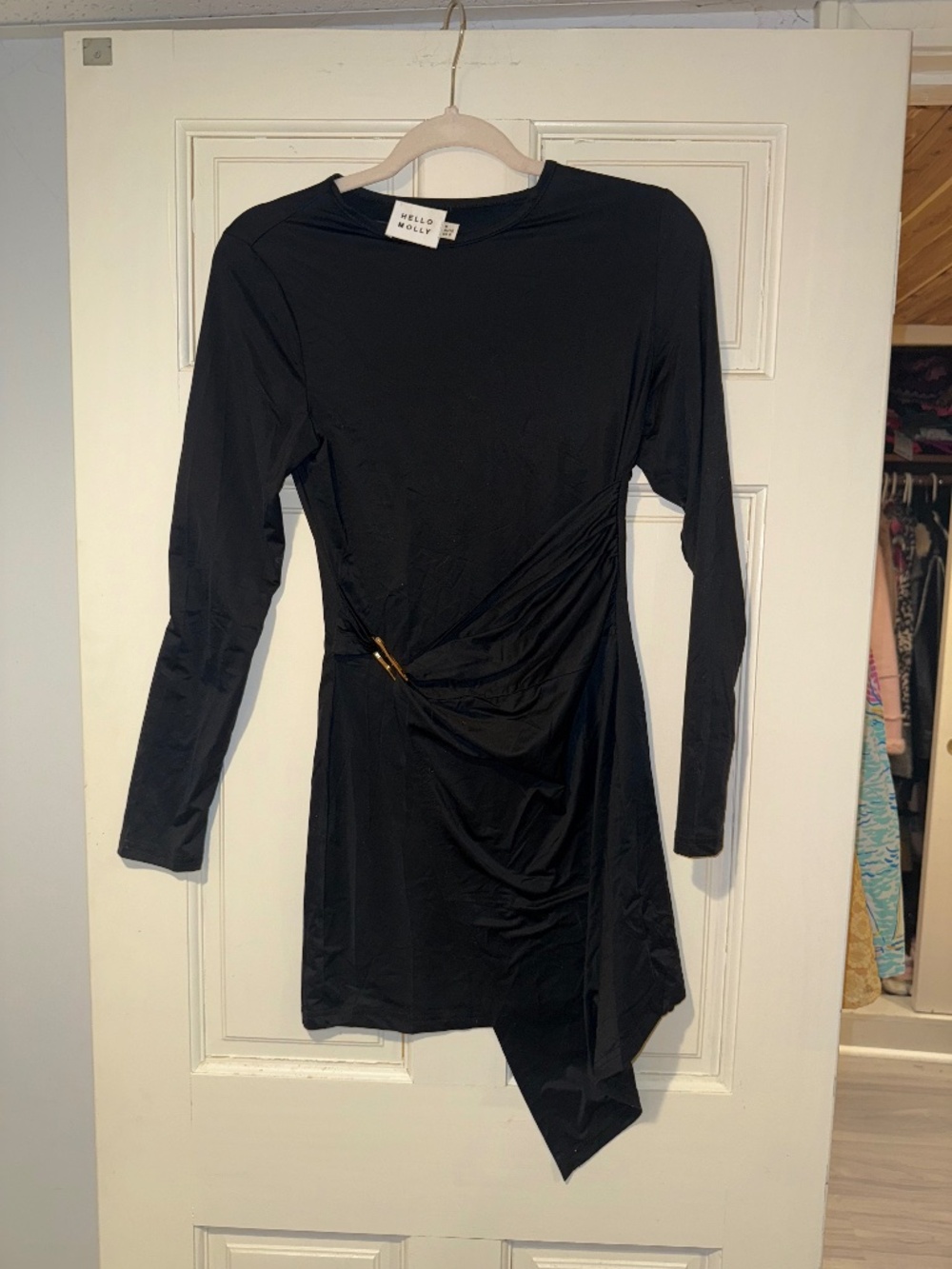Hello Molly Black Long Sleeve Dress with Gold